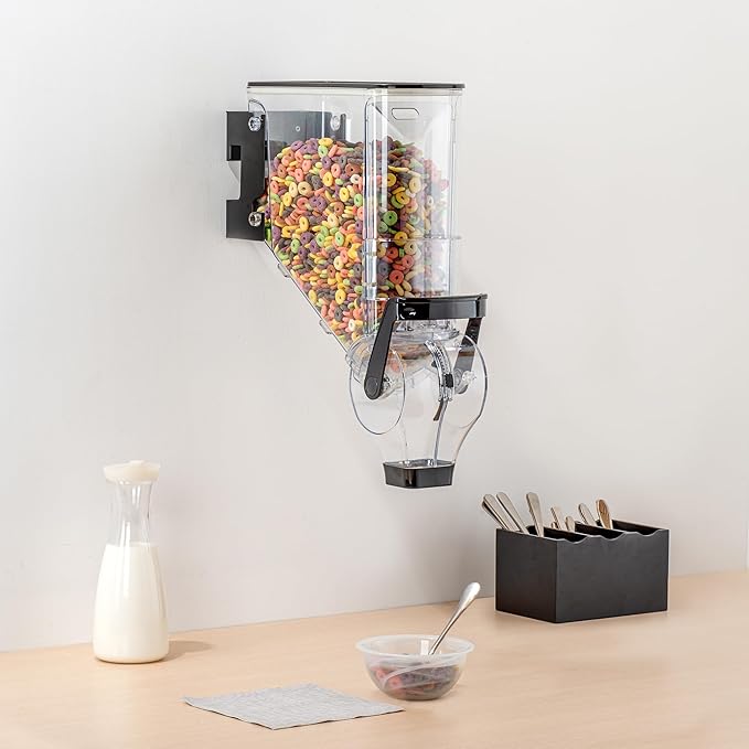 Restaurantware-Met Lux 3.4 Gallon Dry Food Dispenser, 1 Airtight Cereal Dispenser - Wall-Mounted, Single Control, 1 Black Plastic Grain Holder, For Snacks, Nuts, Or Coffee Beans