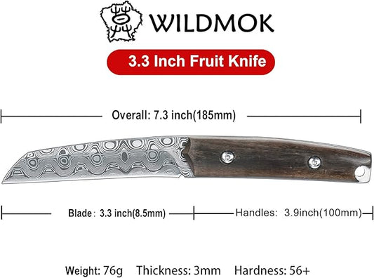 WILDMOK Paring knives Stainless Steel 3.2 Inch Utility Knife Full Tang Fruit Vegetable Cutting Carving Kitchen Knife with Leather Case (A)