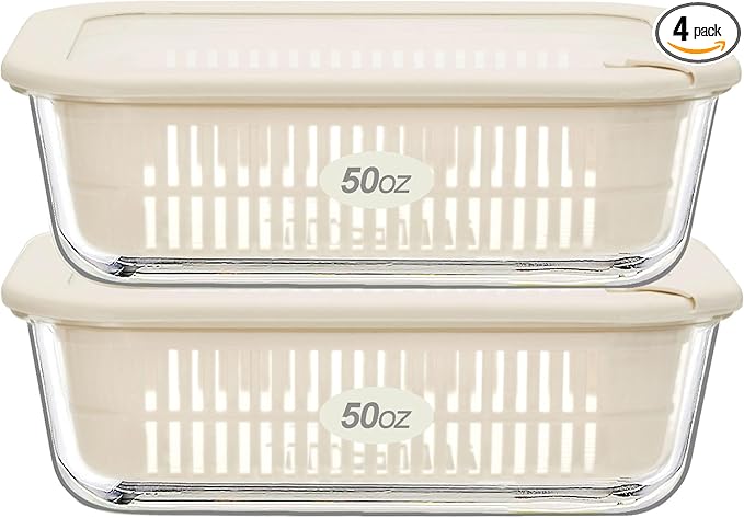 Urban Green Glass Food Storage Containers with Glass Lids, Microwave Safe Food Container Set, Aitight Meal Prep Container Set, BPA Free Colander, LeakProof, 2 Pack