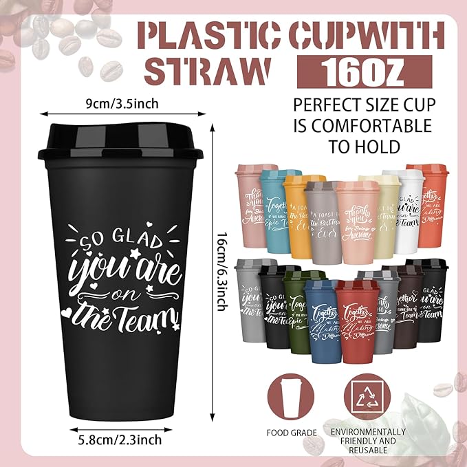 Pickmesh 15 Pcs Employee Appreciation Gifts Christmas Thank You Gift for Team Building 16 oz Teacher Plastic Coffee Cup with Lid Inspirational Travel Tumbler for Coworker Staff Pastor (Varicolored)