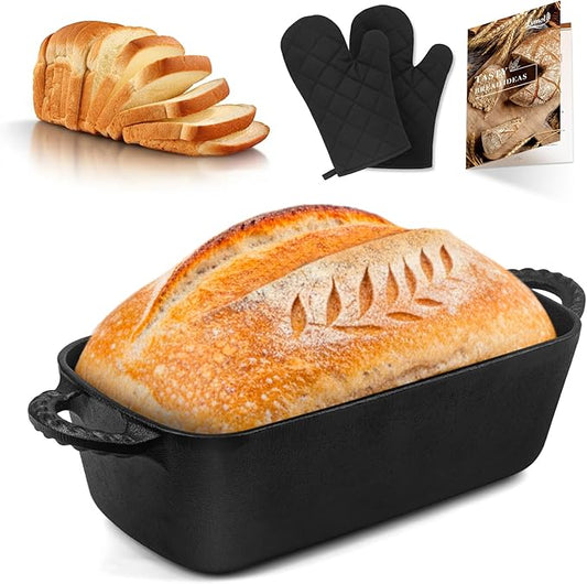 9.5×5 Inch Cast Iron Loaf Pan - Pre-Seasoned Sourdough Bread Baking Pan, Even Heat Distribution for Homemade Bread