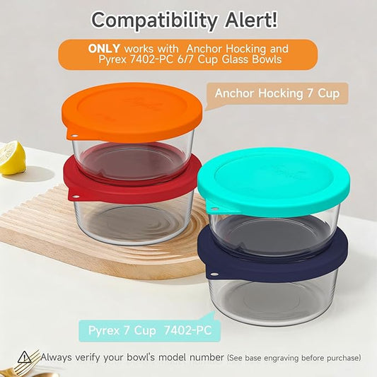 Sophico 1 Cup Round Silicone Storage Cover Lids Replacement for Anchor Hocking and Pyrex 7202-PC Glass Bowls (Container not Included) (Orange - Red)