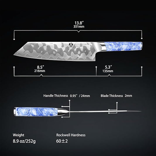 WILDMOK Kiritsuke Knife 8.5 Inch, Japanese Kitchen Chef Knives - 7 Layer Alloy Steel Fish Slicing Knife with Resin Handle - Qing Series