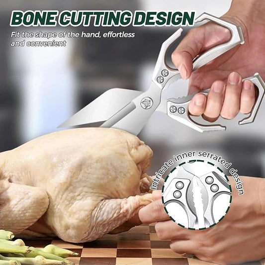 Seattleget Multifunctional Heavy-Duty Kitchen Shears, High-Carbon Steel 9.25" Multipurpose Kitchen Scissors for Chicken, Meat & Veggies, Ergonomic Non-Slip Handle, Built-in Nut Cracker (Green*2)