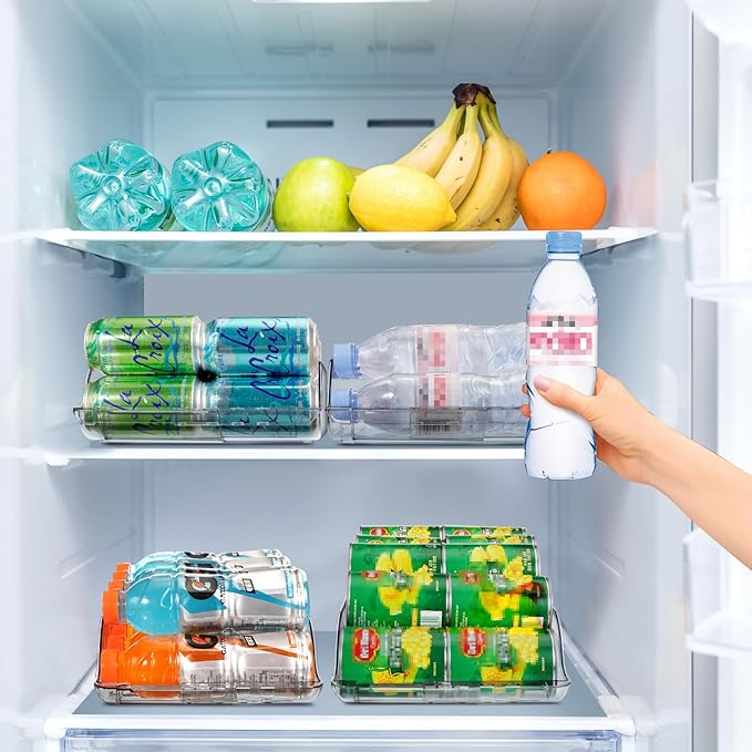 2 Packs Clear Width Adjustable Soda Can Organizer for Refrigerator Expandable Soda Can Dispenser for Beer Soda Seltzer Pop Can Soda Expand Organizer for Fridge Kitchen Pantry