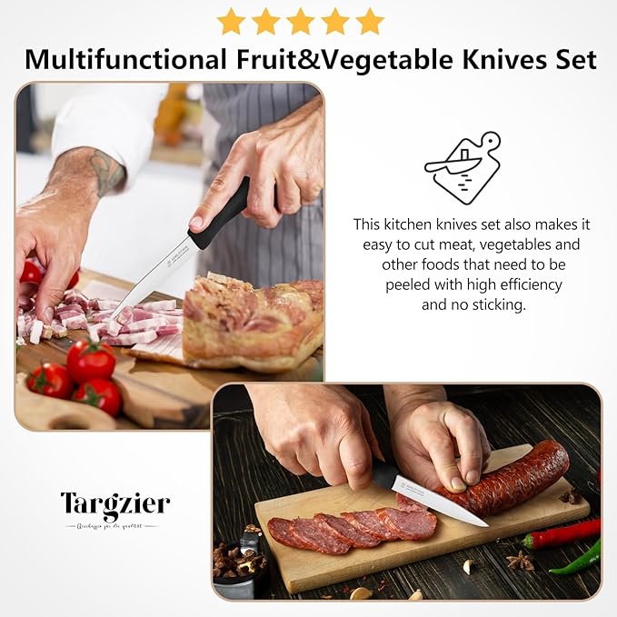 Paring Knife Set of 6,Premium Paring Knives,Stainless Steel Vegetable&Fruit Knifes,Sharp Small Knife Set,Straight Edge Paring Knives Set,PP Plastic Handle Paring Knifes,Black Peeling Knives