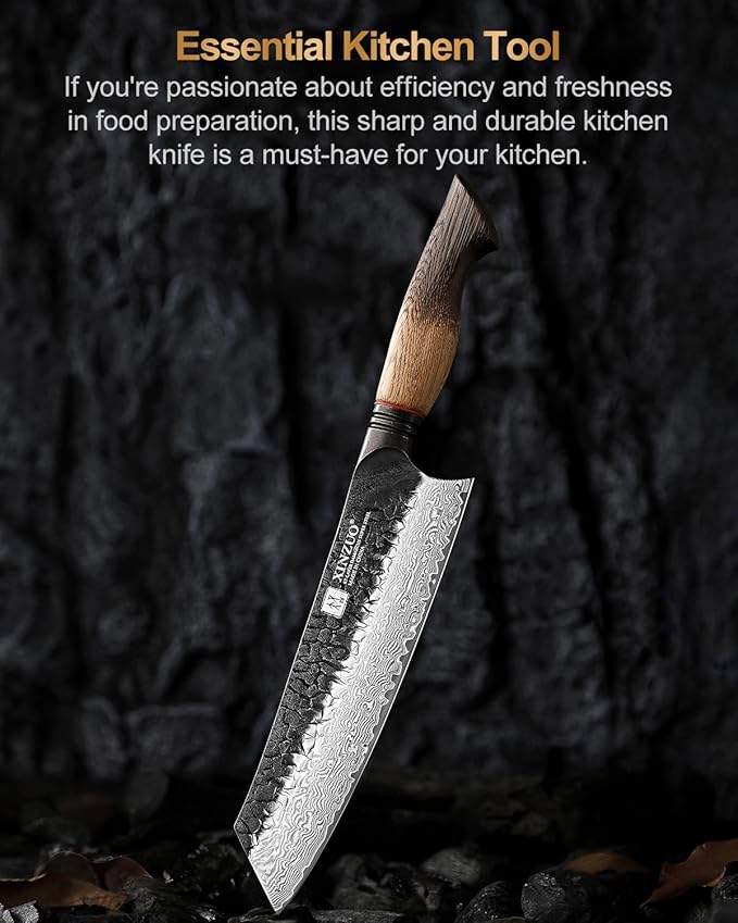 XINZUO 8.3 Inch Kiritsuke Chef Knife, Forged 67 Layers 10Cr15Comov High Carbon Damascus Steel Professional Kitchen Knife,Super Sharp,White Oak + Red G10 Gasket Handle