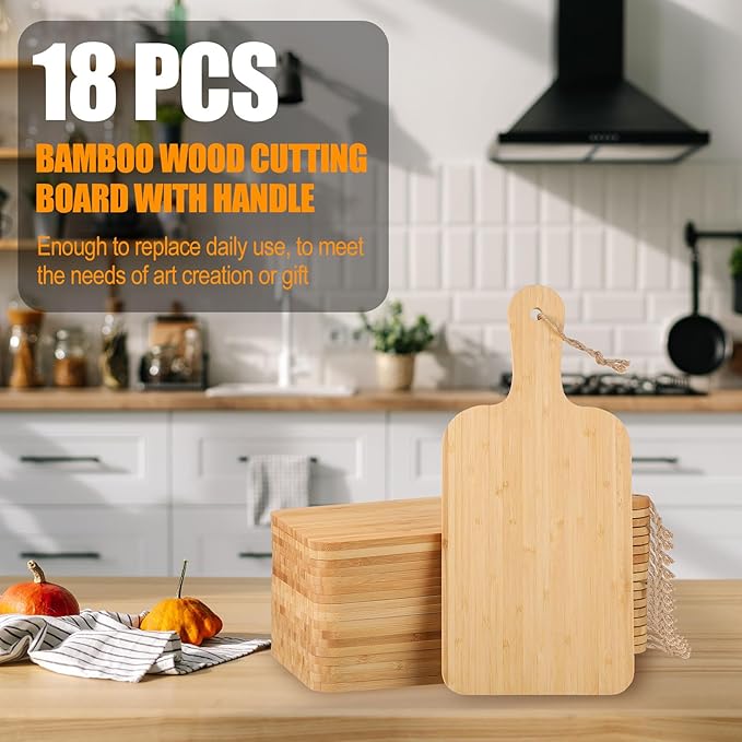 Tanlade 18 Pcs Bamboo Cutting Board Bulk 15" x 7" Chopping Board with Handle Wood Charcuterie plank Engraving Serving Kitchen Planks for Wedding Housewarming Gift