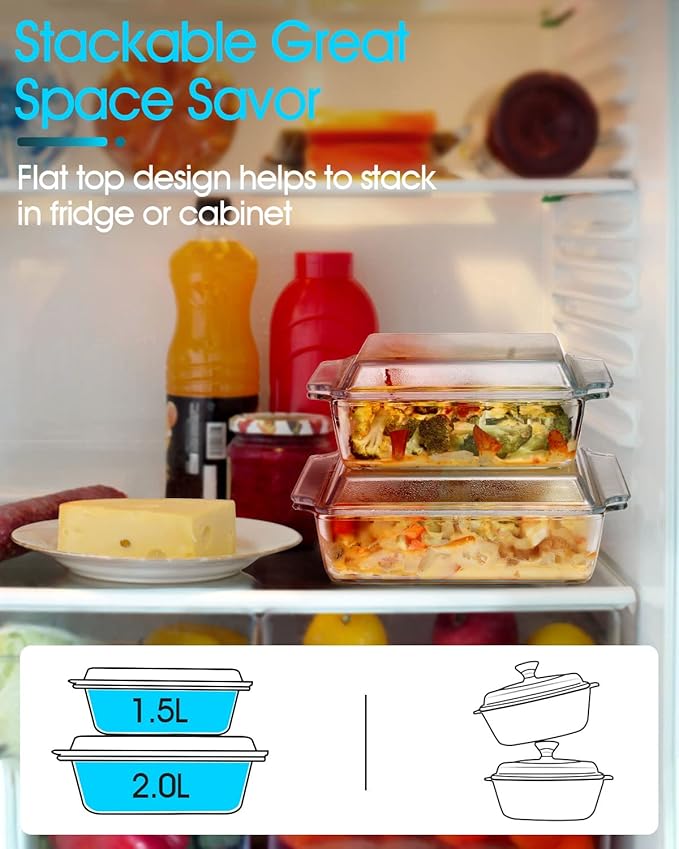 NUTRIUPS 8x8 Baking Dish Square Casserole Baking Dishes with Glass Cover Glass Casserole Dish with Lid Baking Dish Glass Baking Pan for Baking