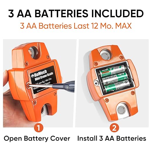 RoMech 660lb Digital Hanging Scale with Cast Aluminum Case, Handheld 300Kg Mini Crane Scale with Hooks for Farm Hunting Fishing Outdoor (Orange)