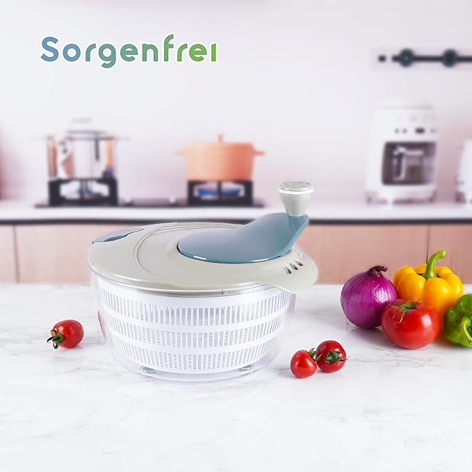 Salad Spinner, 4.3 Qt Lettuce Spinner with Double Drainage Holes, Locking Lid, BPA-Free & Non-Slip Base, Easy-Clean Vegetable & Fruit Dryer for Quick Meal Prep