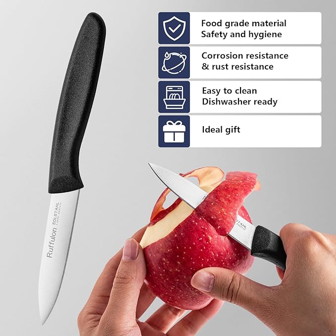 Paring Knife Fruit Knife Set (6 Pieces), Ultra Sharp Stainless Steel Vegetable and Fruit Knife with PP Plastic Ergonomic Handle for Cutting Fruits and Vegetables.