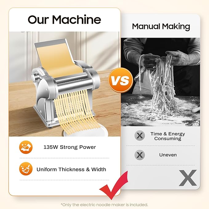 Electric Pasta Maker Machine, Automatic Dough Sheeter Dough Roller, Noodles Dumpling Skin Maker, Thickness Adjustable Stainless Steel, for Home Family Use(110V)