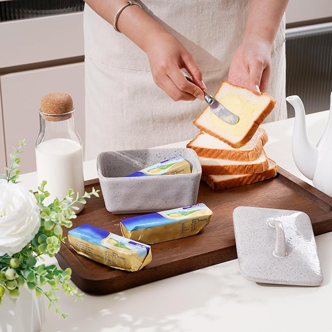 NUTRIUPS Ceramic Butter Dish with Lid for Countertop, Vintage European Butter Holder with Lid, Covered Butter Dish,Holds 1 Stick (Grey, Uniform size)