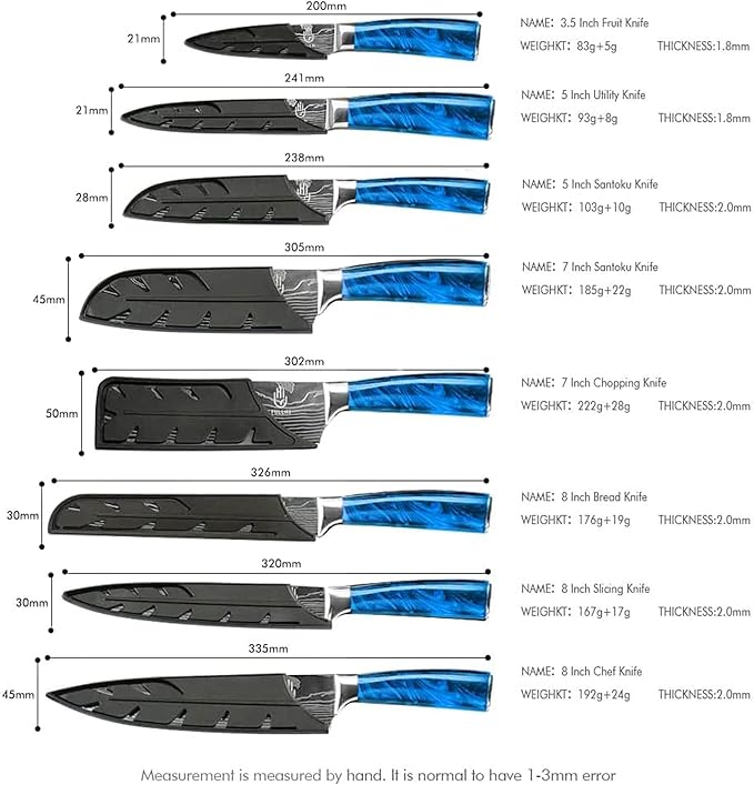 FULLHI Knife Set, 14pcs Japanese Knives Set, Multiple Colour Premium German Stainless Steel Chef Knife Set
