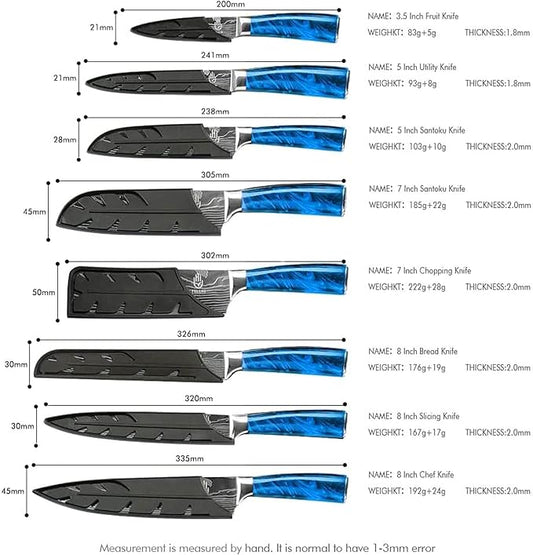 FULLHI Knife Set, 14pcs Japanese Knives Set, Multiple Colour Premium German Stainless Steel Chef Knife Set