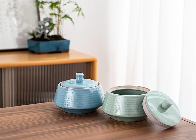 Retro Kitchen Ceramic Canister, 13.53 FL OZ (400 ML) Vintage Food Storage Jar for Tea, Coffee Beans, Herb, Candy, Spices, Nuts (Green(ICE))