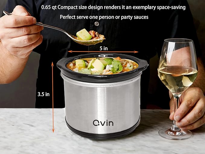 Mini Slow Cooker 0.65qt(20oz) warmer, fondue pot set,chocolate melting pot (stainless steel)… (S/S)
