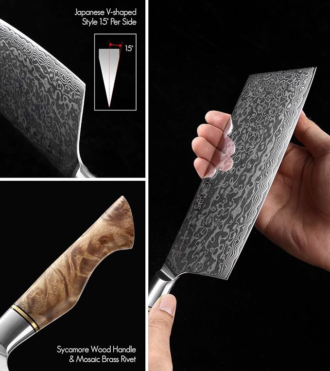 HEZHEN Meat Cleaver & Butcher Knife - 6.8 Inch 67-Layer Damascus Steel Forged Sharp Kitchen & Vegetable Cleaver with Non-Slip Wooden Handle