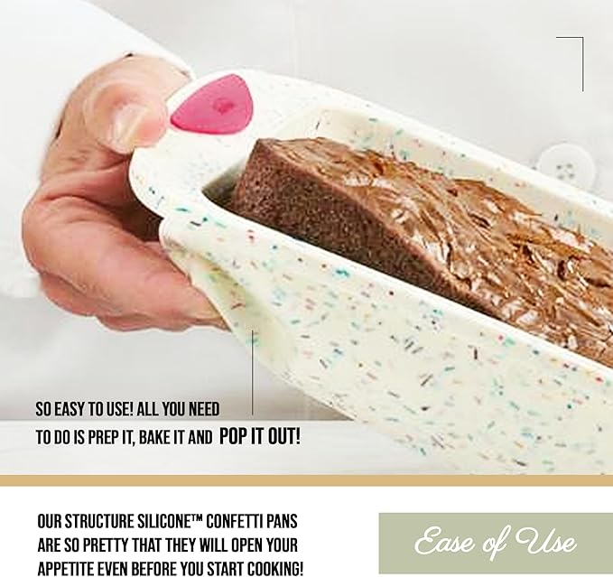 Trudeau 8x8in Confetti Silicone Cake Pan – Reinforced Hybrid of Flexible Silicone and Hard Lining for Shape Stability – Nonstick, BPA Free, Oven Safe to 428°F, and Dishwasher Safe