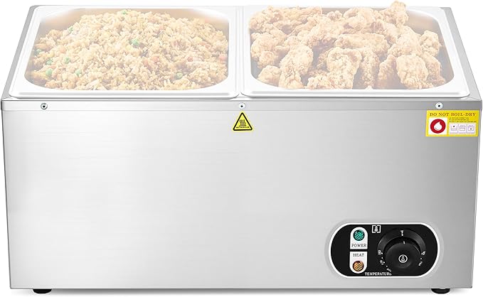 WILPREP Single-Well Commercial Food Warmer, Electric Warmer for Food with Adjustable Temp. & Automatic Shutoff, Stainless Steel Hot Food Well Food Heating Unit for Buffet Food Truck Hotel Catering