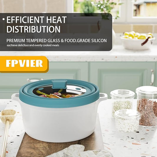 Microwave Splatter Cover, Vented Silicone and Glass Cover Splatter Guard Lid, Food Collapsible Plate Cover Lid with Easy Grip Handle. (Blue, 10.8 inch)