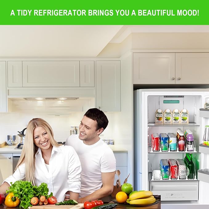 Upgraded Drink Organizer for Fridge, Space-Saving Fridge Drink Organizer, Automatic Pusher Glide and Adjustable Width Drink Dispenser for Fridge - Holds Up to 25 Cans (5 Rows White)