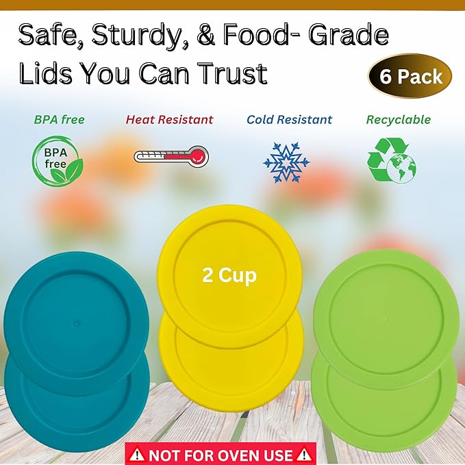 2 Cup/470 mL Turquoise/Yellow/Spring Green Replacement Lids/Covers for Pyrex 7200-PC, 16oz Anchor Hocking & KlareWare Storage Bowls *Lids Only Glass Container Not Included* (6 Pack, Turq/Y/Spring Grn)