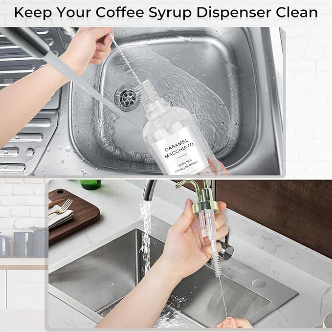 Coffee Syrup Dispenser for Coffee Bar, Set of 4 Simple Glass Syrup Bottle w. Labels and Coffee Scoop, 16.9 oz 500ml Coffee Syrup Pump Dispenser, Coffee Bar Accessory Syrup Dispenser w. Golden Pump