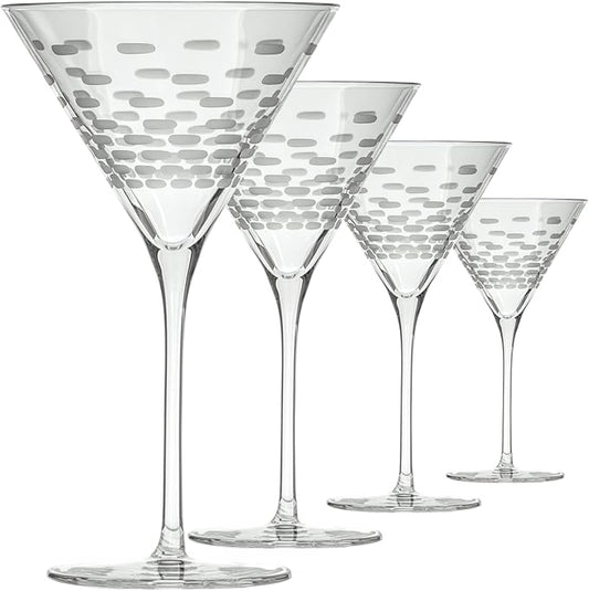 Rolf Glass Strata Martini Cocktail Glass | Made in America | 10oz Martini Glass | Diamond Engraved Crystal Glass | Geometric Brick Design | Set of 4