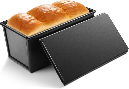 Pullman Loaf Pan with Lid, 9×4 Inch Nonstick Aluminized Steel Bread Pan, 1.1 lb for Homemade Sandwich Bread