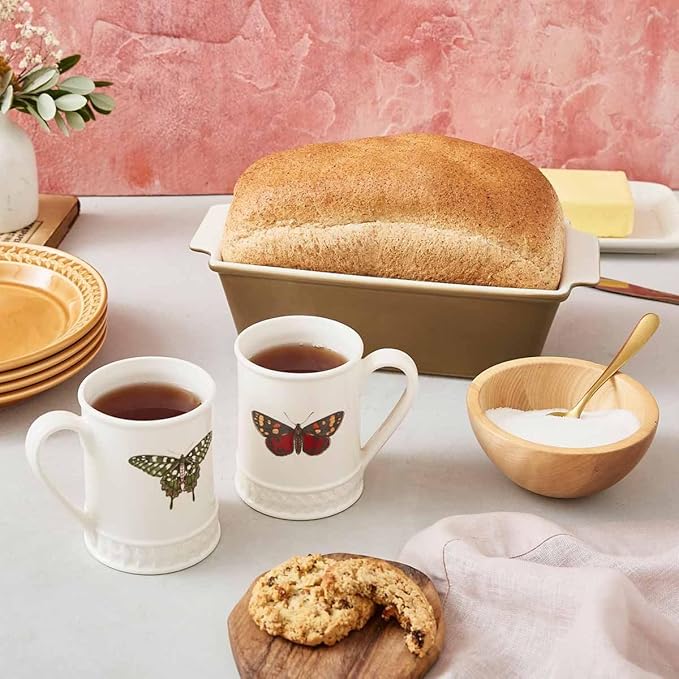 Portmeirion Botanic Garden Harmony Large Loaf Pan (11" x 5.5") - Porcelain Bakeware with Bee Motif, Farmhouse Style Kitchenware - Oven, Freezer, Microwave, & Dishwasher Safe (Moss Green)