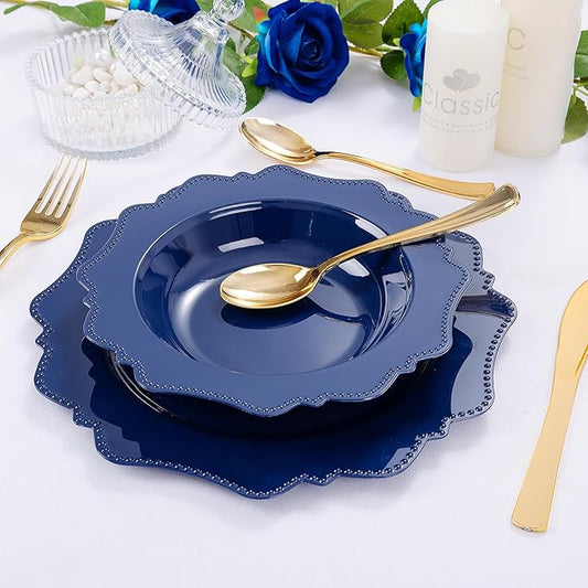 COLOSUS Navy Blue Plastic Party Bowls (60 Pack) 12 Oz Disposable Soup/Salad Bowl, Fancy Shatterproof Dinnerware for Catering, Holidays, Weddings, and Everyday Use
