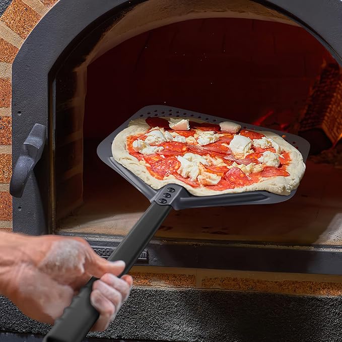 13 Inch Perforated Pizza Peel, 13" x 15" Aluminum Pizza Turning Peel, Professional Pizza Spatula, 30 Inch Overall