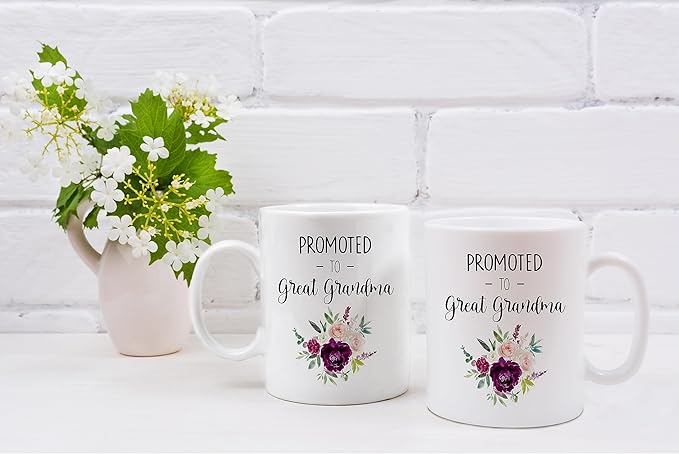 QASHWEY Grandma Coffee Mugs, Grandma Gifts, Grandma Pregnancy Announcement, Grandma Mug Tea Cup Gifts for Grandma Grandmother, Promoted to Great Grandma Coffee Cups Ceramic 11oz