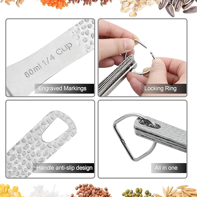 Measuring Cups and Spoons Set 13, 18/8 Stainless Steel Measuring Cups and Spoons Set for Baking and Kitchen, Metal Measuring Cups Set