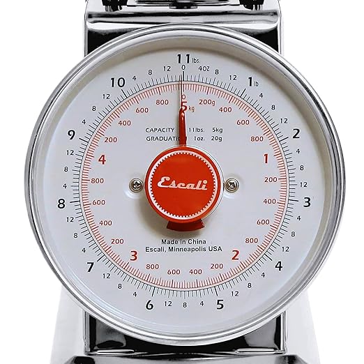 San Jamar Escali Promzr Mechanical Dial Scale with Bowl for Kitchens and Restaurants, Metal, 2 Pounds, Silver