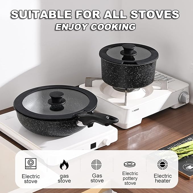 Pots and Pans Set, Nonstick Detachable Handle Cookware Set, Induction Kitchen Cookware Set with Removable Handle, Healthy Non Stick Cookware, Dishwasher & Oven Safe, PFOA Free