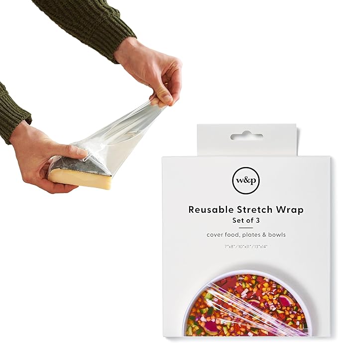 W&P Reusable Silicone Stretch Wrap, 1 Box with 3 Wraps (7x8, 10x11, 13x14), Oven, Dishwasher, Microwave & Freezer Safe, BPA Free