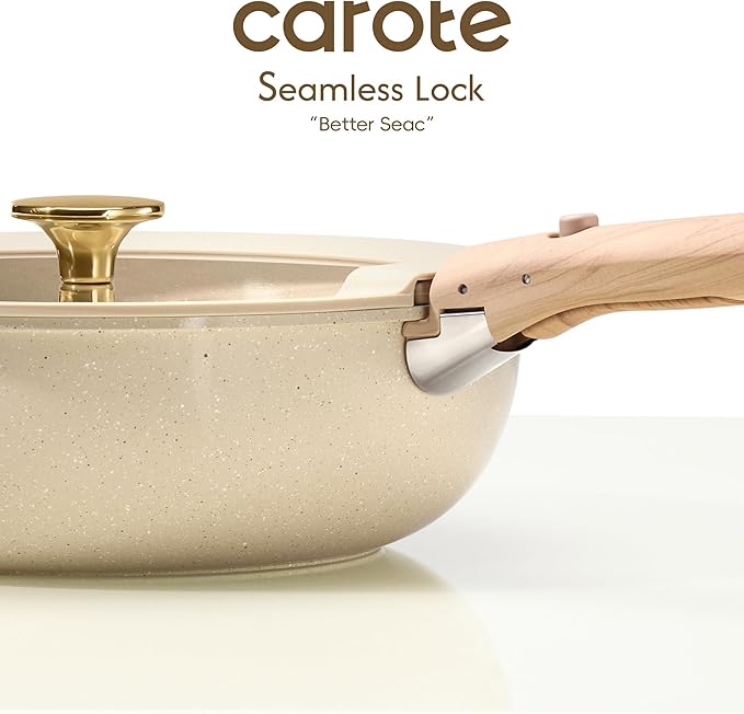 CAROTE 23PCS Pots and Pans set Non Stick, Ceramic Cookware Set, RV Kitchen Cooking Set Removable Handles, Oven Safe, Induction Coolware, Non-toxic Kitchen Cooking Set, PFAS and PFOA Free