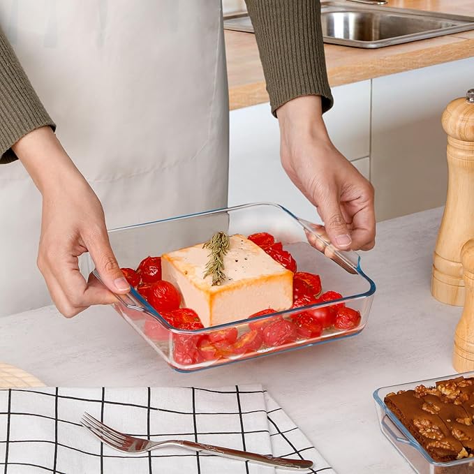 NUTRIUPS Mini Square Glass Baking Dish for Oven, Square Cake Pan Glass Casserole Dishes for Oven (4.5in+6in+7.5in)