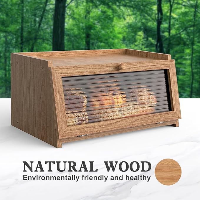 Bread Box for Kitchen Countertop Large Bread Box Farmhouse Bread Container Bread Storage with Window Bread Holder