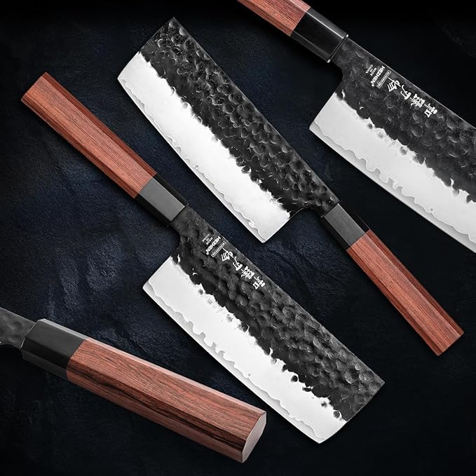 HEZHEN 6.9 inch Nakiri Knife,3 Layers High Carbon Composite Forging Steel, 10Cr15CoMoV Steel Core,Razor Sharp Kitchen Knife, Redwood Octagonal Handle with Premium Gift Box