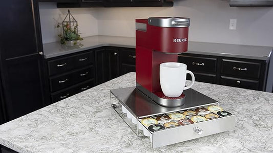 Nifty Coffee Pod Drawer – Stainless-Steel, Compatible with K-Cups, 36 Pod Pack Holder, Rolling Drawer, Under Coffee Pot Storage Sliding Drawer, Home Kitchen Counter Organizer