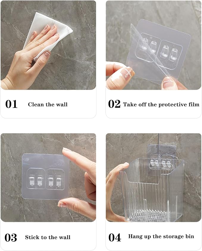 4 Pack Wall Organizers and Storage - Clear Acrylic Cabinet Door Organizer Bins, Adhesive Remote Control Holder, Space-Saving Stackable Wall Storage for Bathroom, Kitchen, Pantry, RV, Dorm, Office