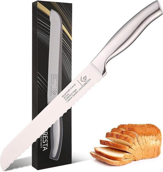 Bread Knife – Serrated Bread Knife for Homemade Bread, Razor-Sharp Stainless Steel Blade, Ideal for Slicing Sourdough, Bagels, Cake & More (Black, 8 Inches)