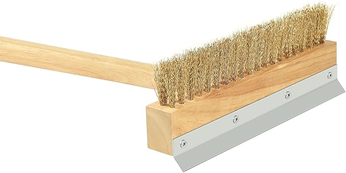 Pizza Oven Brush Brass Bristles with Steel Scraper 60 Inch Long Wood Handle Outdoor Pizza Oven Tool