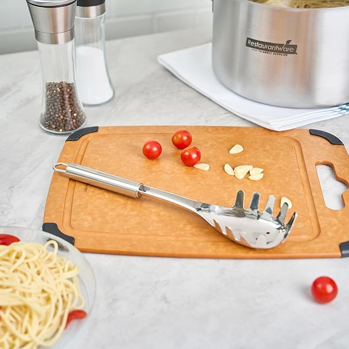 Restaurantware-German Standard 12.5 Inch Slotted Pasta Spoons, 6 Pasta Forks With Ergonomic Handle - Dishwashable, Durable, Stainless Steel Noodle Servers, Ideal For Draining or Serving