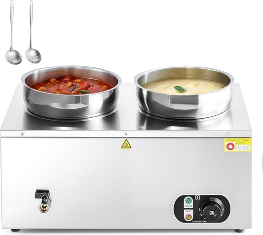 WILPREP Single-Well Commercial Food Warmer with Two 7.4 qt. Inset Pots, Electric Warmer for Food with Adjustable Temp & Auto Shutoff, Stainless Steel Food Heating Unit for Buffet Food Truck Hotel More