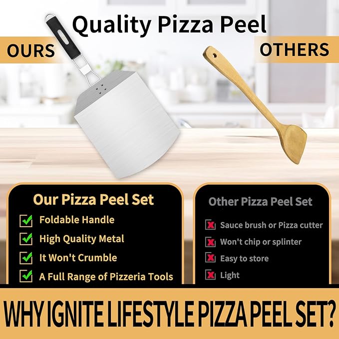 Pizza Kit for Homemade Baking, 12in Perforated and Non-Perforated Pizza Pan Set with Stainless Steel Pizza Peel 12x9in, Dough Roller, Cutter, Apron, Baking Mat, Ideal for Oven Cooking at Home
